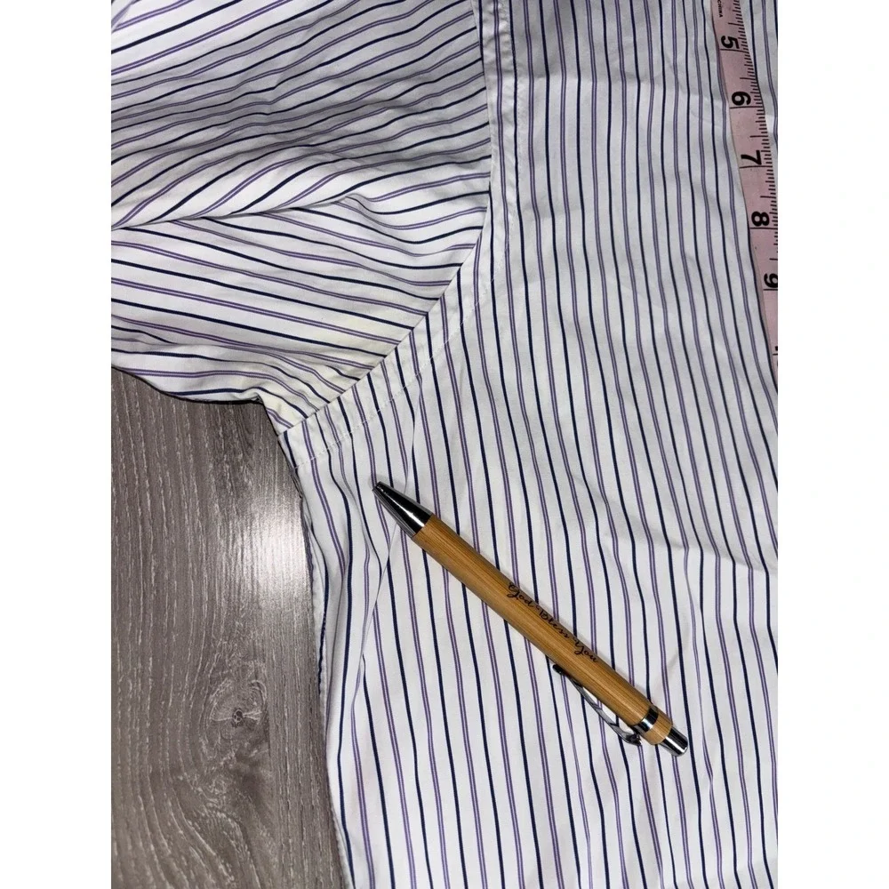 Polo Ralph Lauren Regent Dress Shirt Mens 17 43 Striped Purple Blue‎ Cotton READ